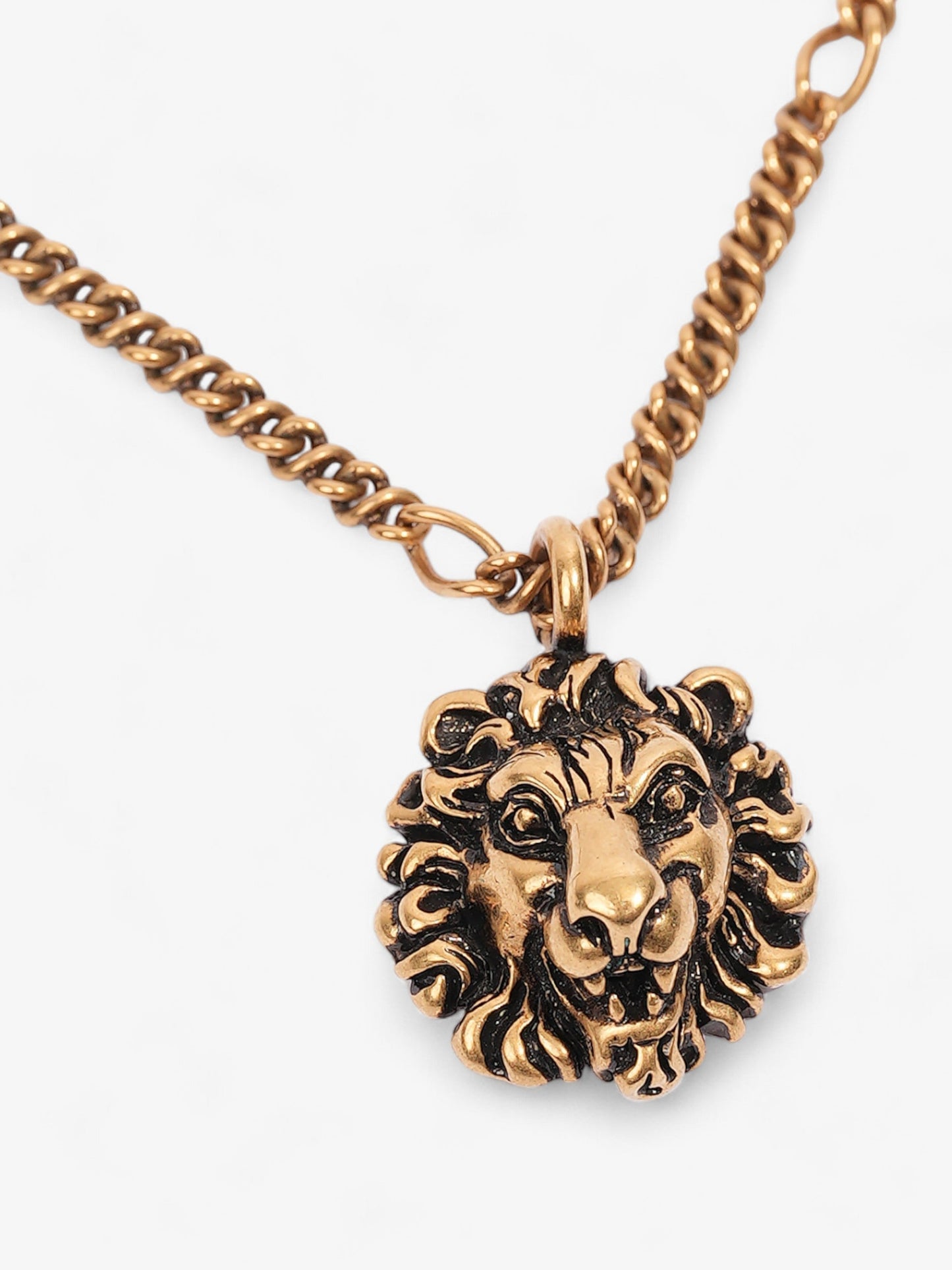 Gucci Lion Head Pendant Necklace Gold Base Metal