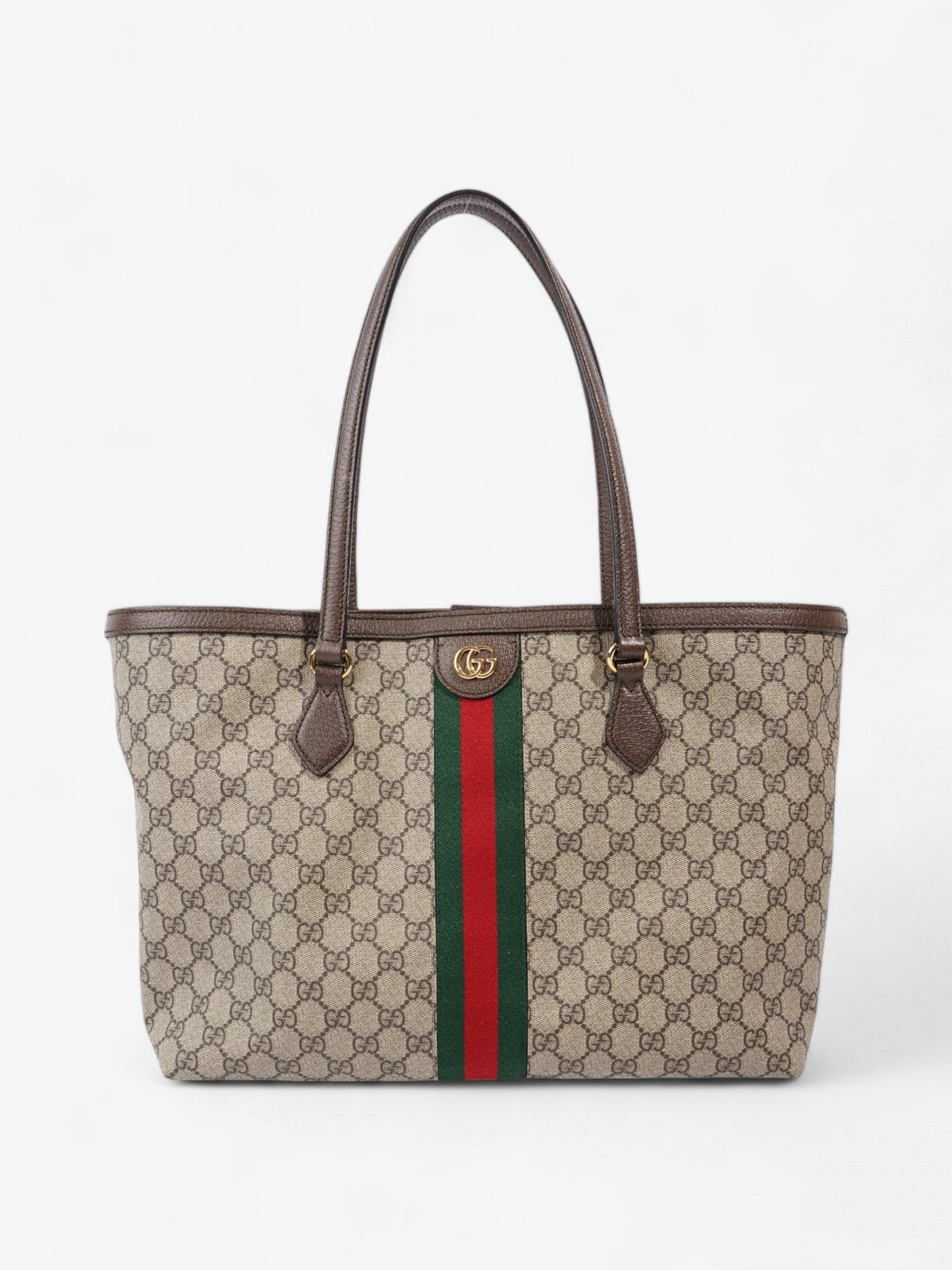 Gucci Ophelia Tote GG Supreme / Brown / Green Coated Canvas Medium