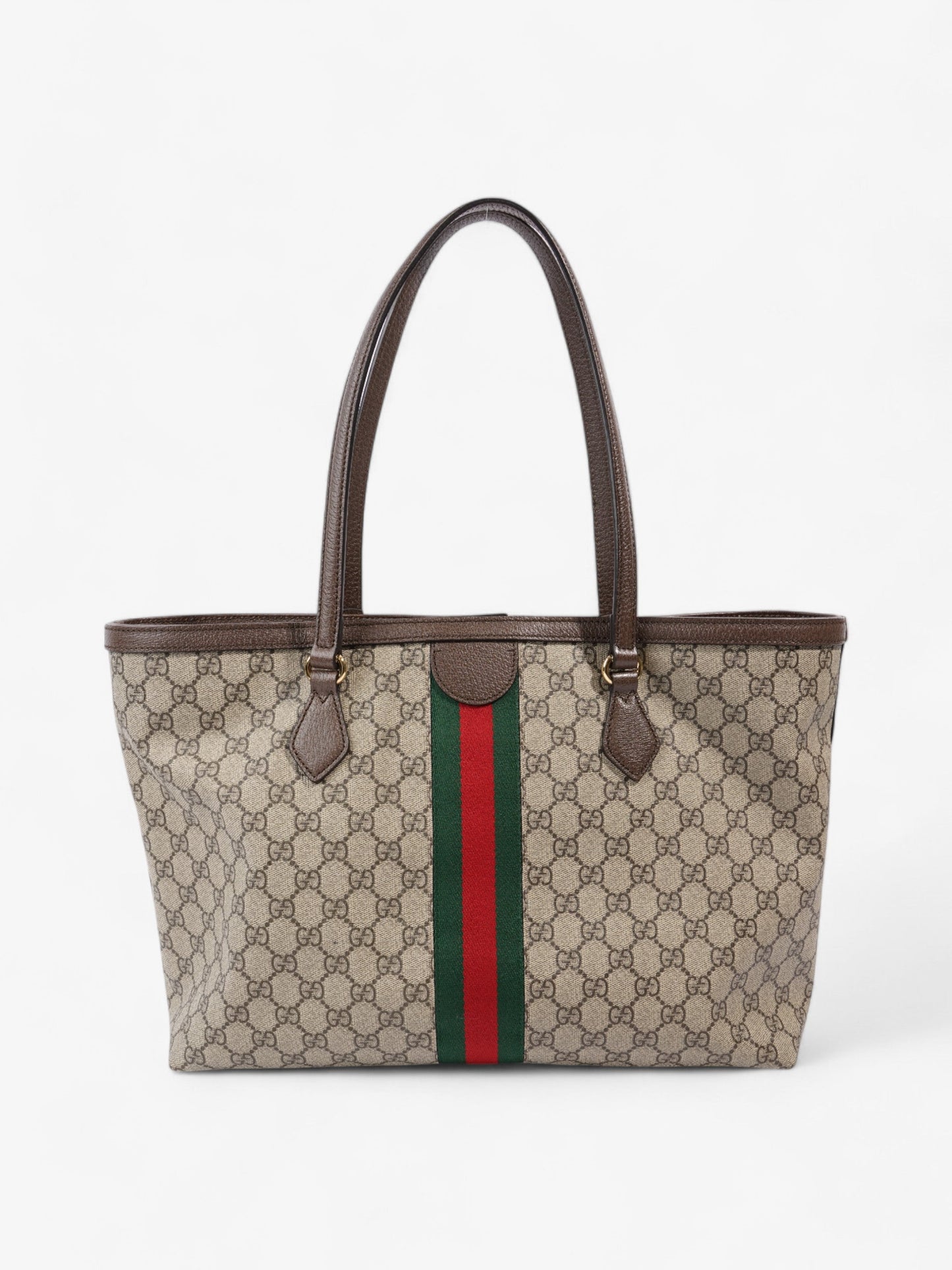 Gucci Ophelia Tote GG Supreme / Brown / Green Coated Canvas Medium