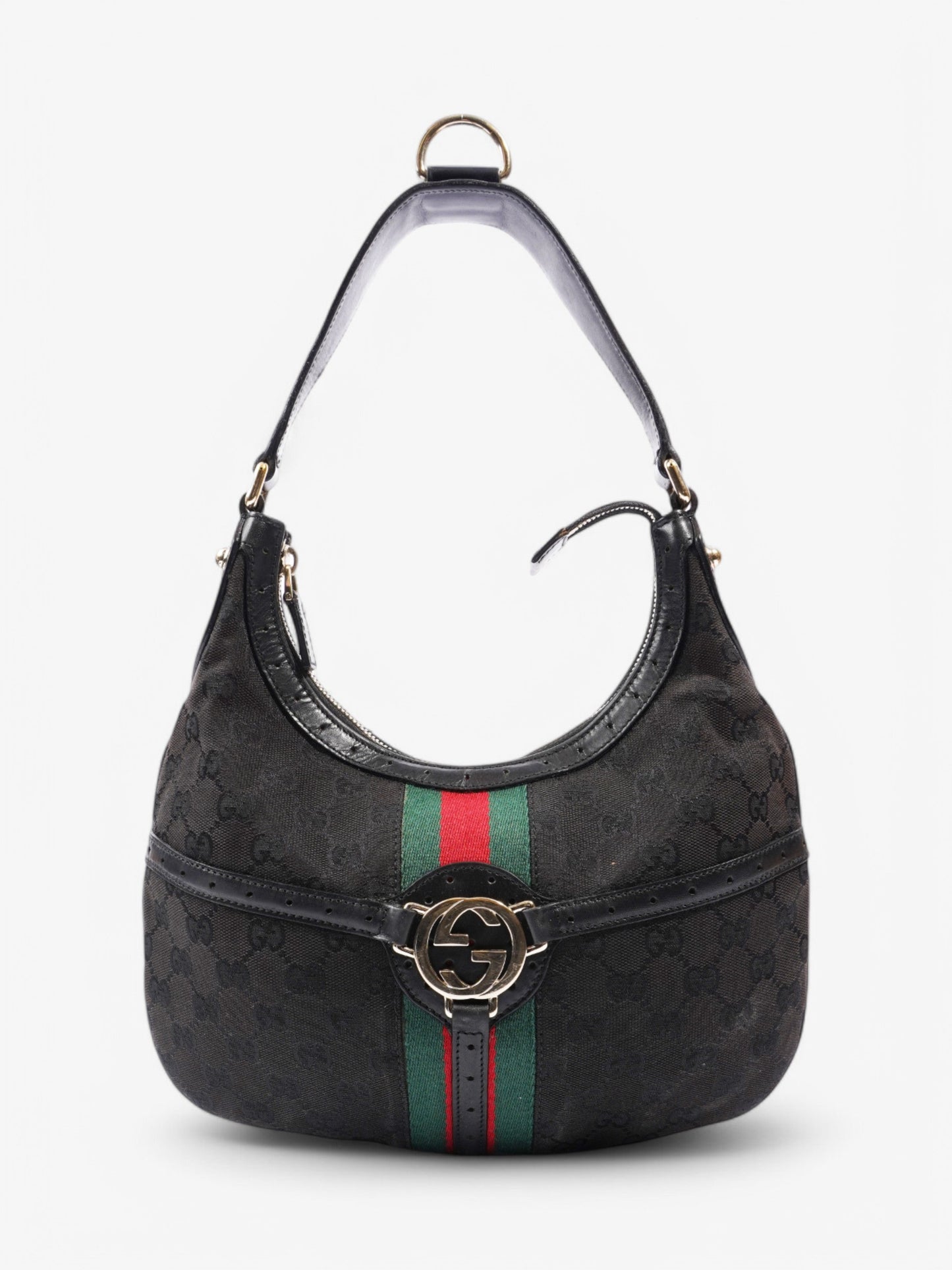 Gucci Jackie 1961 GG Shoulder Bag Black / Red / Green Canvas