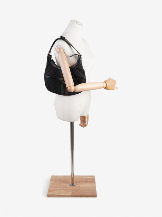 Gucci Jackie 1961 GG Shoulder Bag Black / Red / Green Canvas