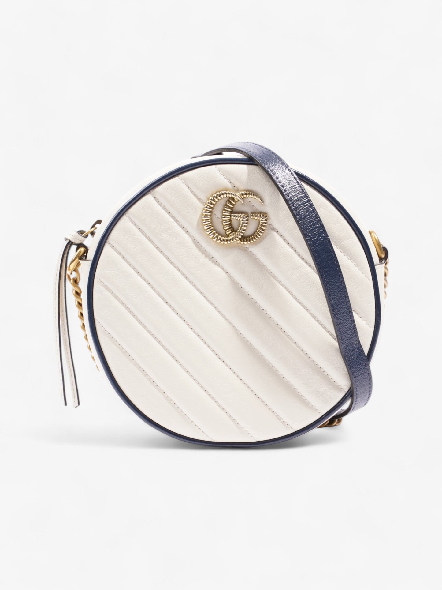 Gucci GG Marmont Round White / Navy Blue Matelasse Leather
