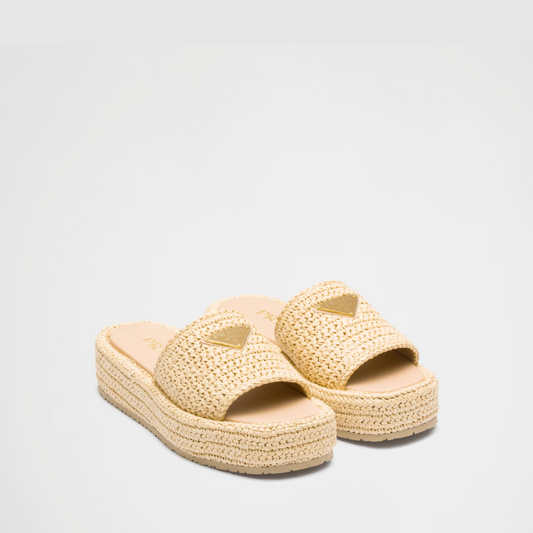 Natural Crochet Flatform Slides Designer Slides & Sandals for Women