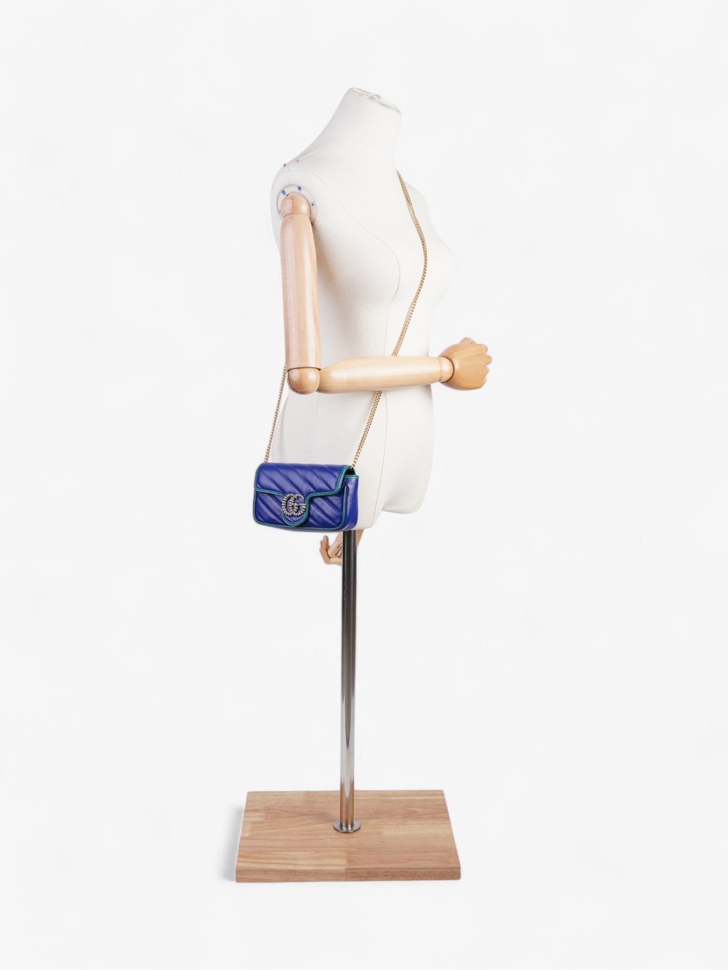 Gucci GG Marmont Blue / Green Matelasse Leather Super Mini