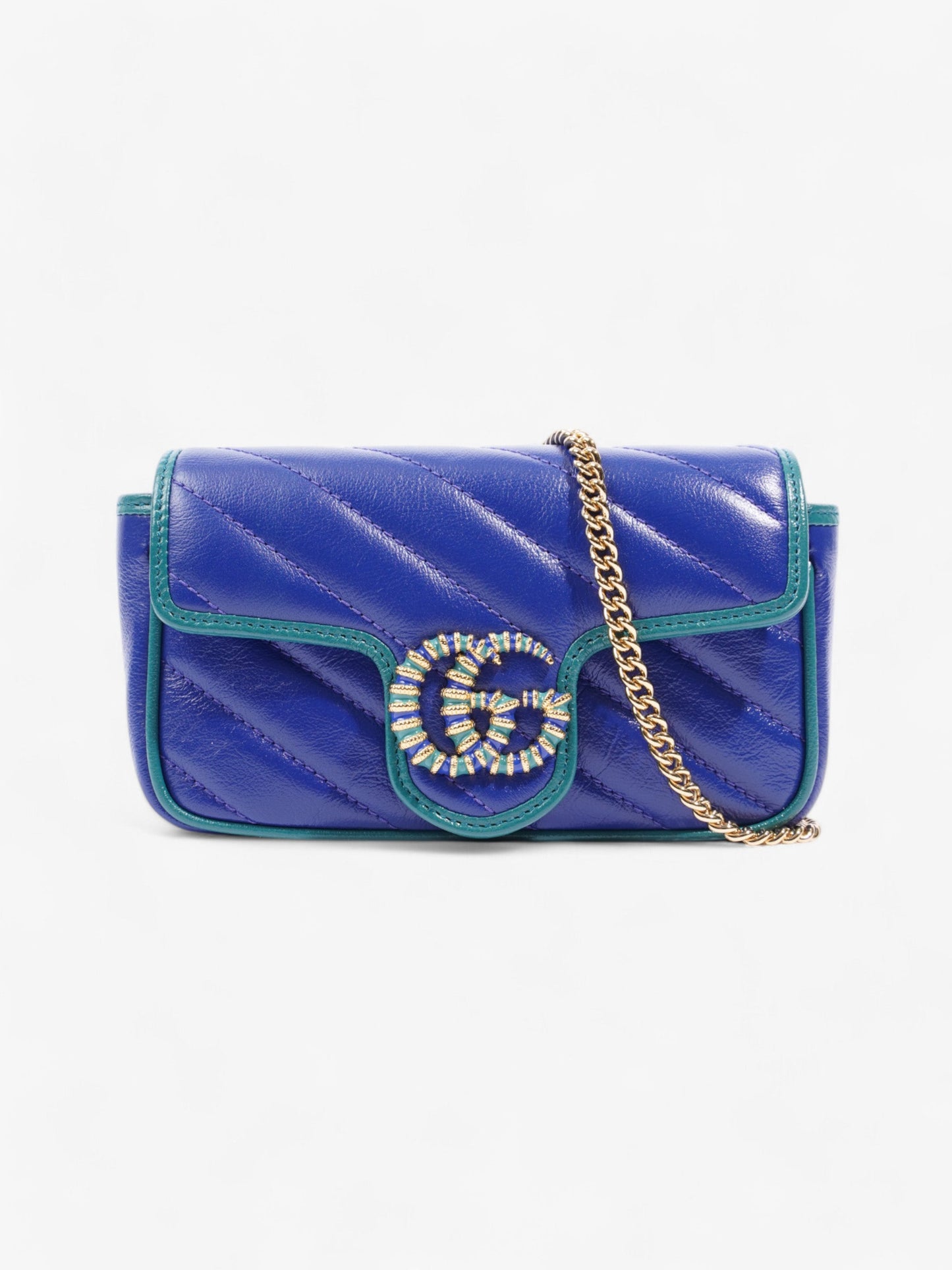 Gucci GG Marmont Blue / Green Matelasse Leather Super Mini