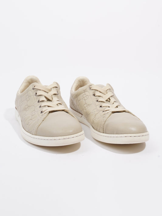 Gucci GG Embossed Ace Beige Embossed Leather EU 37 UK 4