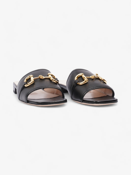 Gucci Horsebit Slides Black / Gold Leather EU 39 UK 6