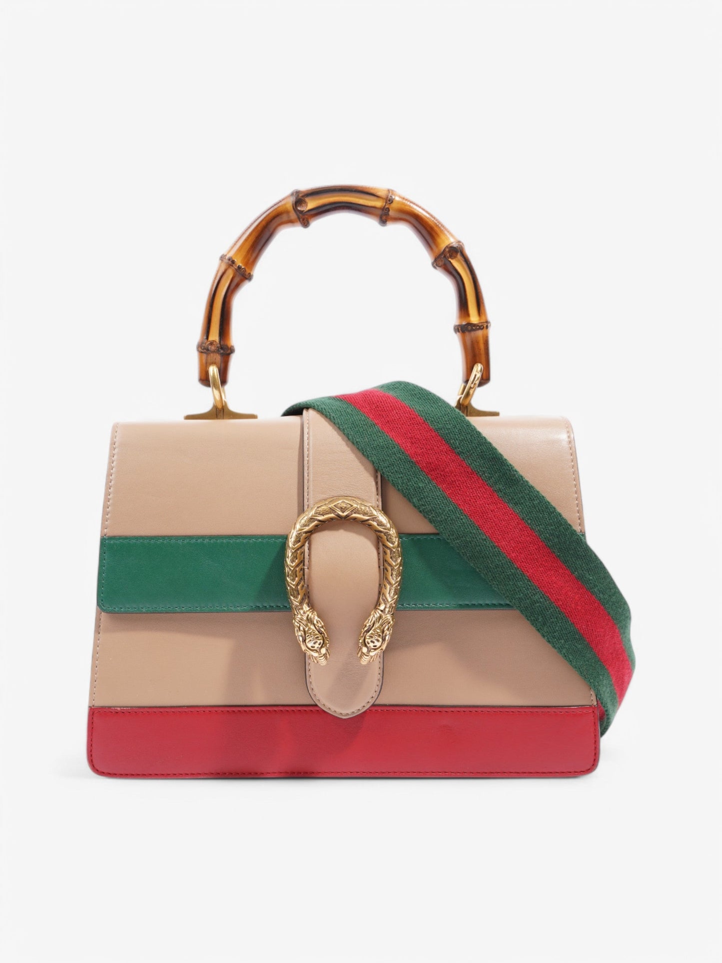 Gucci Dionysus Bamboo Top Handle Nude / Green / Red Leather