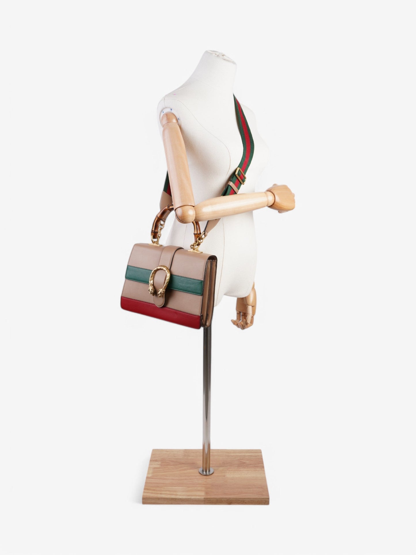 Gucci Dionysus Bamboo Top Handle Nude / Green / Red Leather