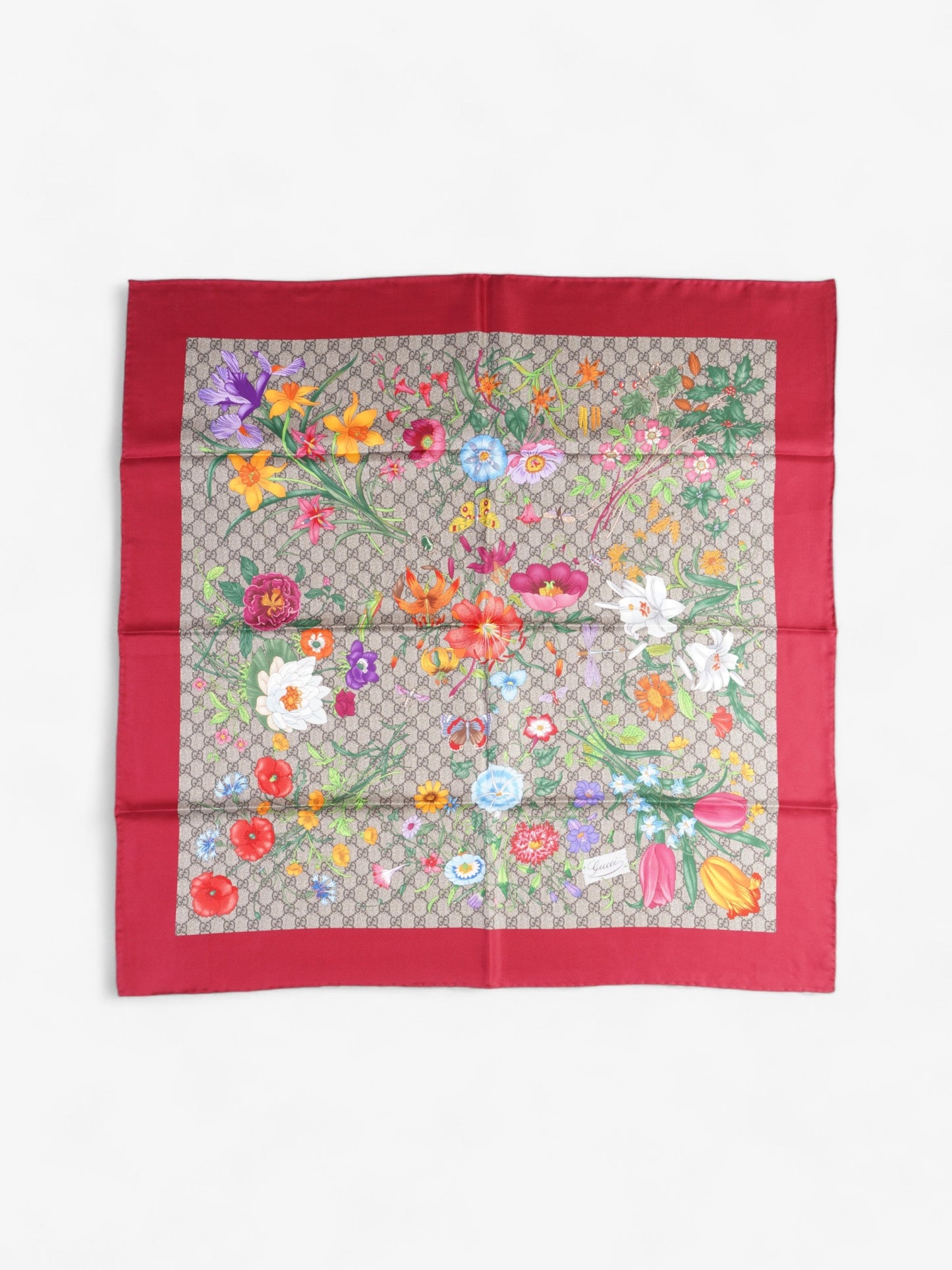 Gucci Floral Print Scarf Red Floral Multi Print Silk
