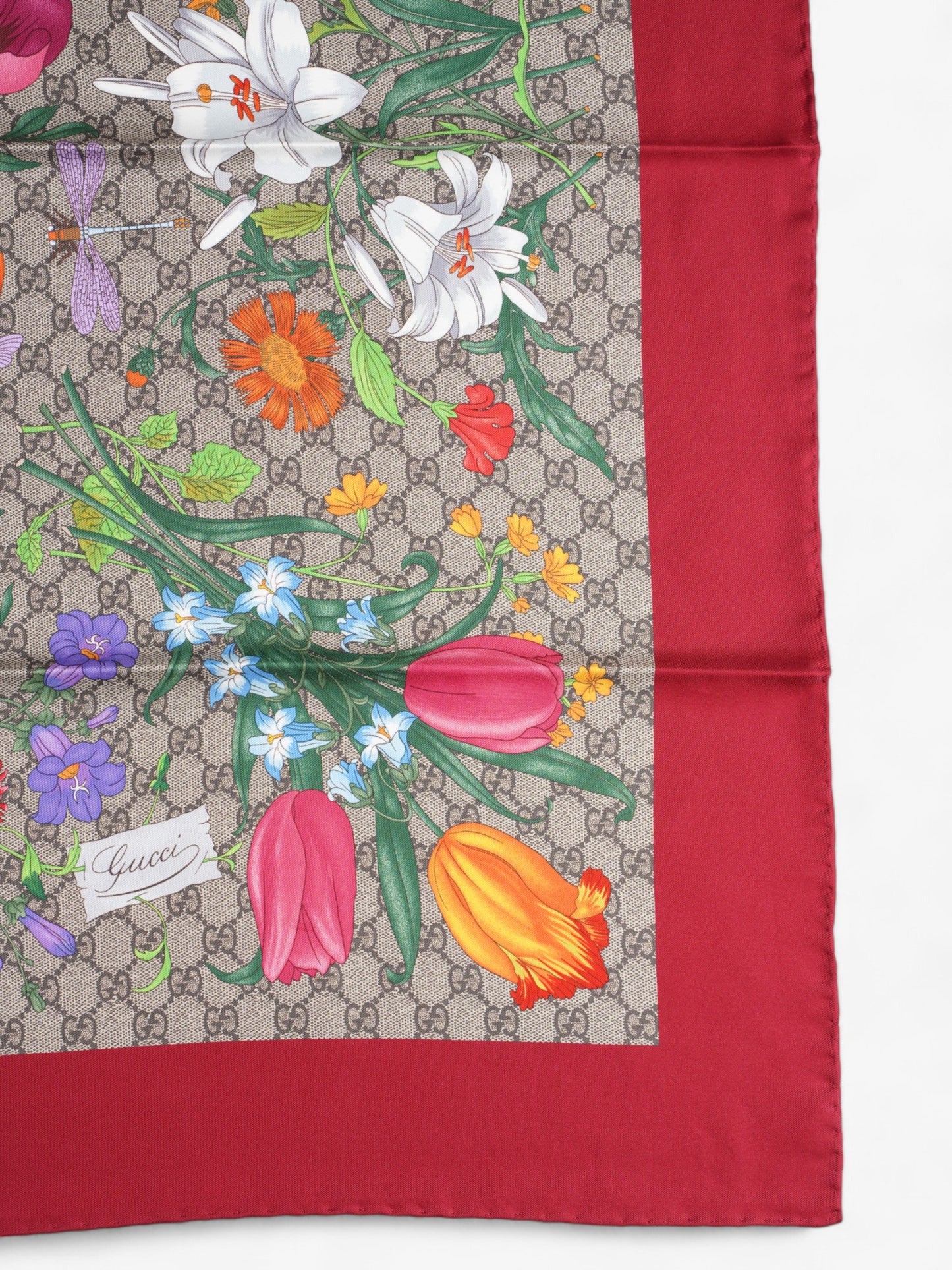 Gucci Floral Print Scarf Red Floral Multi Print Silk