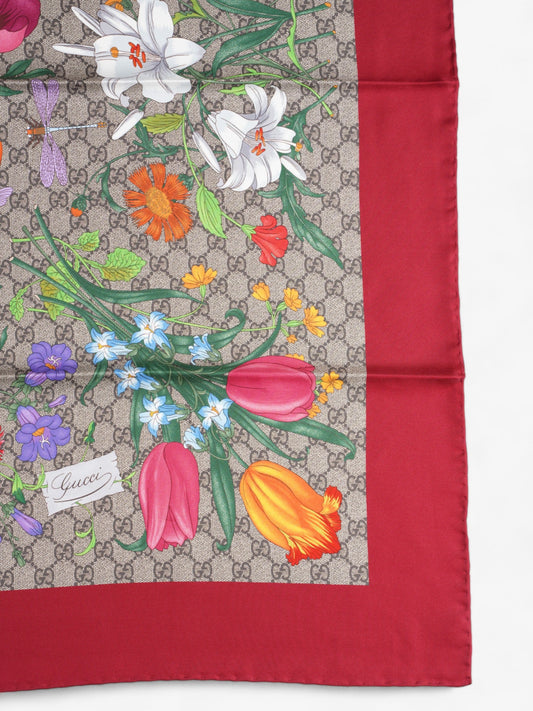 Gucci Floral Print Scarf Red Floral Multi Print Silk