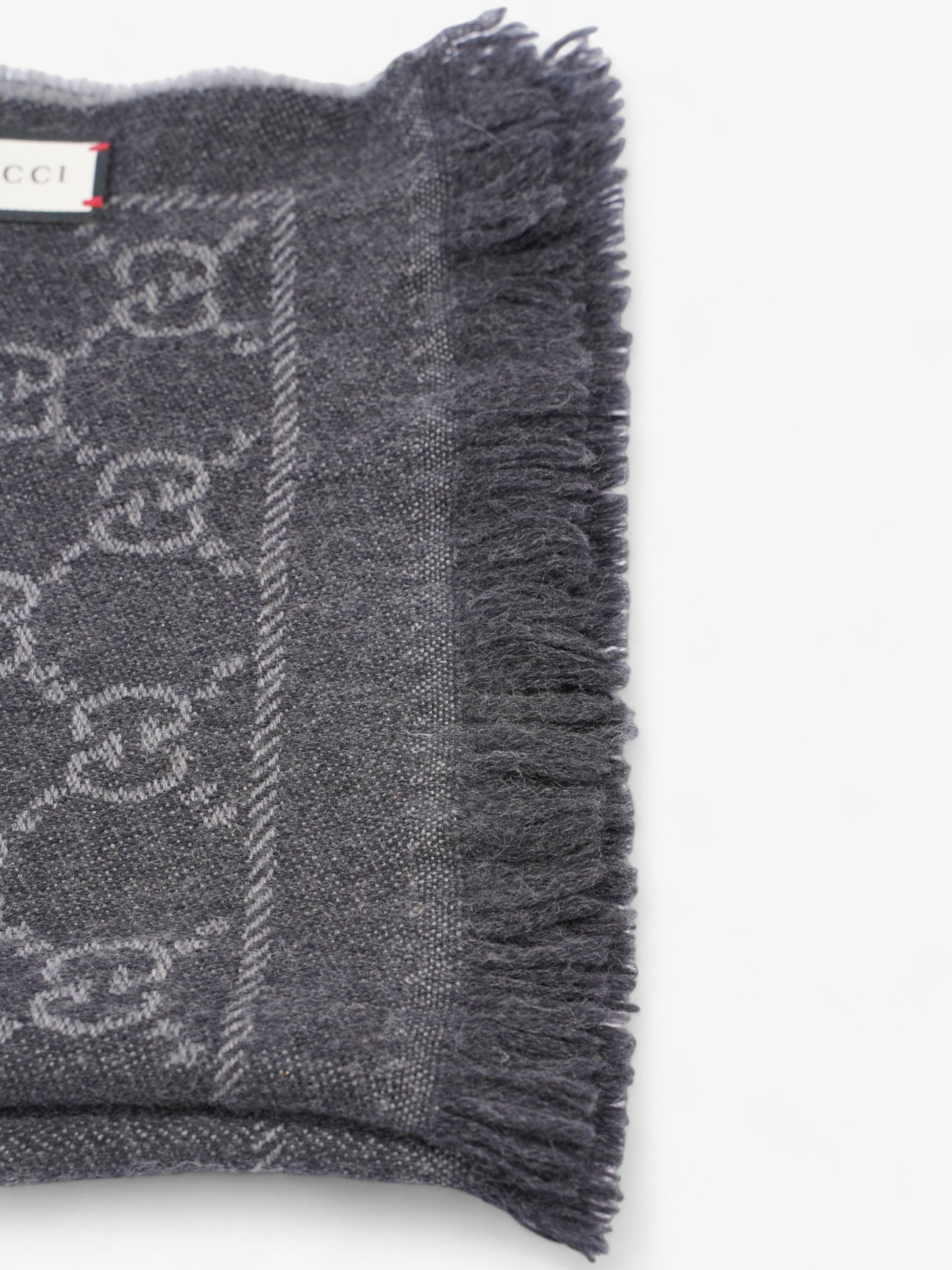 Gucci GG Jacquard Scarf Grey Wool