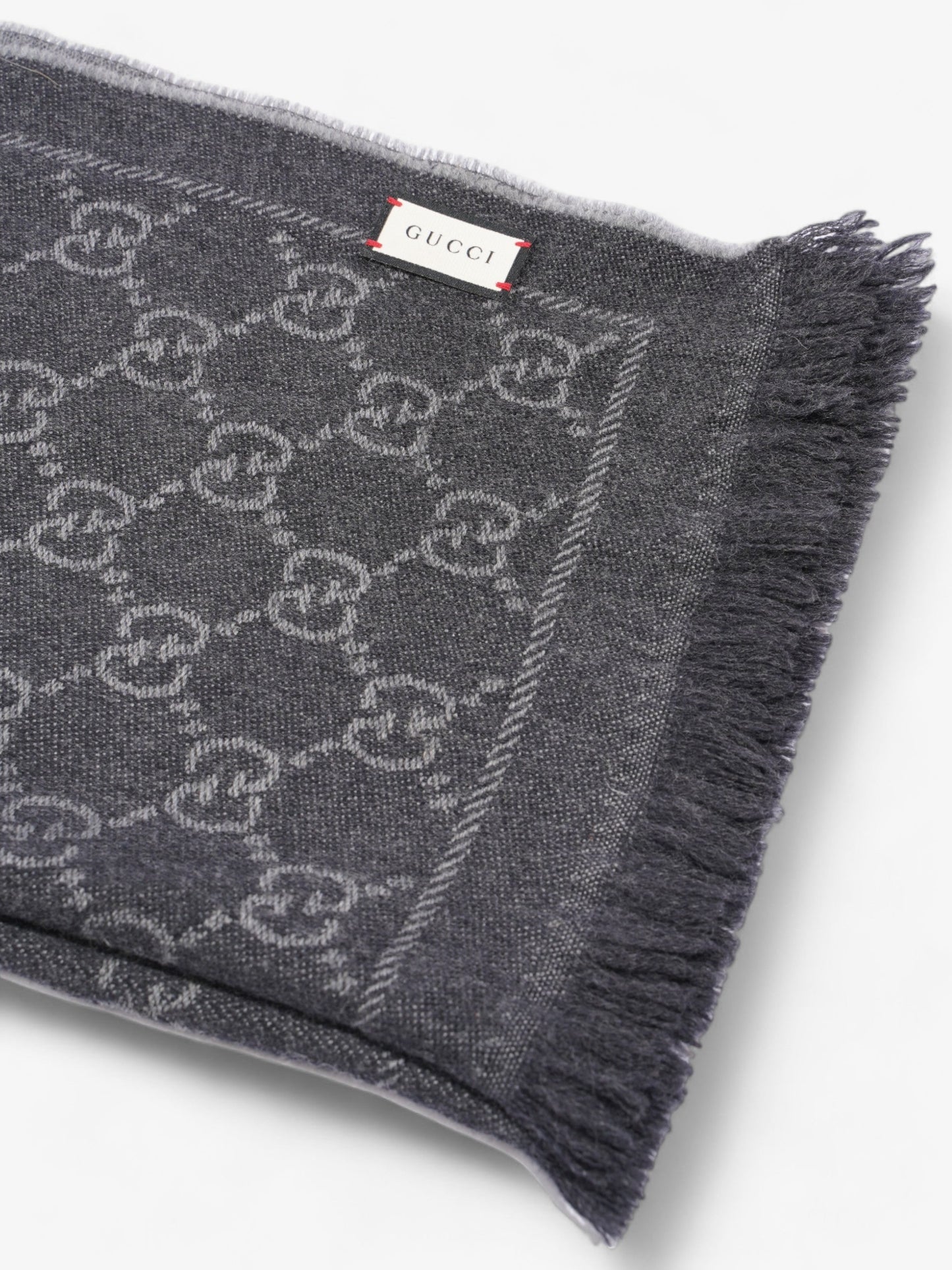 Gucci GG Jacquard Scarf Grey Wool