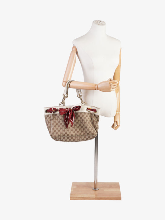 Gucci Positano Scarf Tote Beige And Ebony GG Supreme Canvas