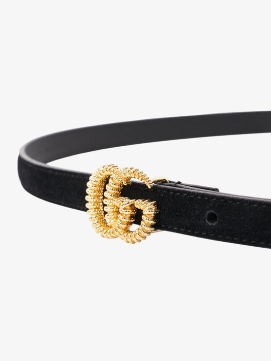 Gucci GG Marmont Thin Belt Black / Gold Suede 90cm / 36"