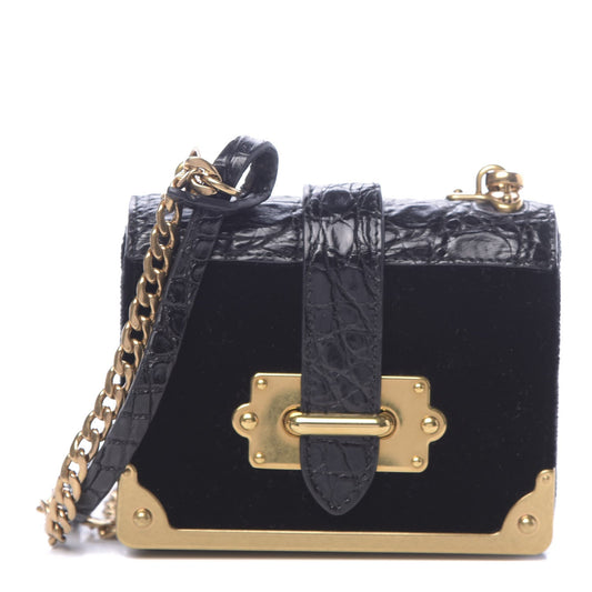 PRADA CAHIER MICRO VELVEL LEATHER CROSSBODY BAG