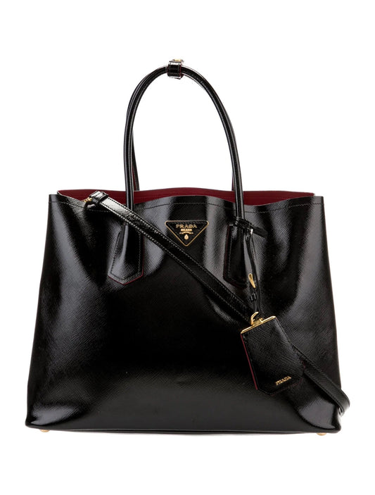 PRADA SHINY SAFFIANO VERNICE LEATHER DOUBLE HANDLE TOTE BAG