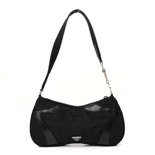 PRADA TESSUTO NYLON SOFT CALFSKIN LEATHER KIDNEY SHOULDER BAG