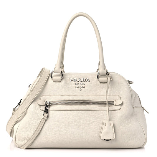 PRADA PEBBLED LEATHER VITELLO PHENIX BOWLING BAG