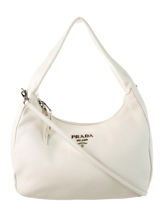 PRADA VITELLO PHENIX CALFSKIN LEATHER HOBO BAG
