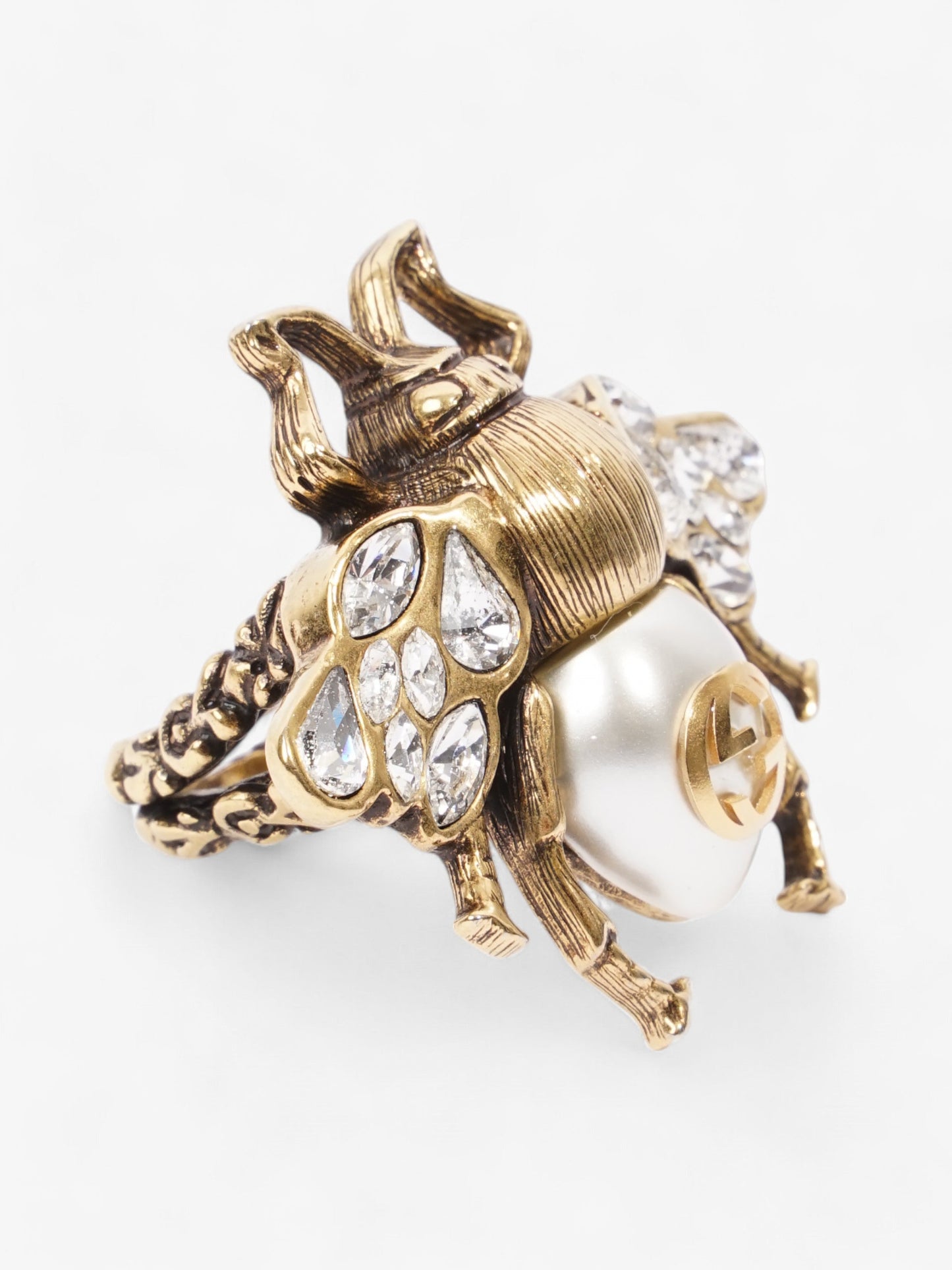 Gucci GG Bee Ring Antique Gold / Pearl Base Metal 13 (Circumference - 53mm)