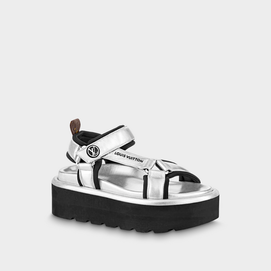 Pool Pillow Flat Comfort Sandal Silver Designer Slides & Sandals for Women