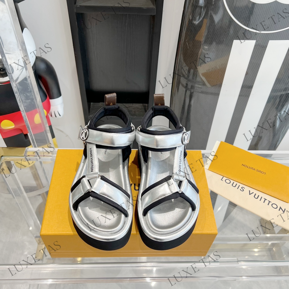 Pool Pillow Flat Comfort Sandal Silver Designer Slides & Sandals for Women