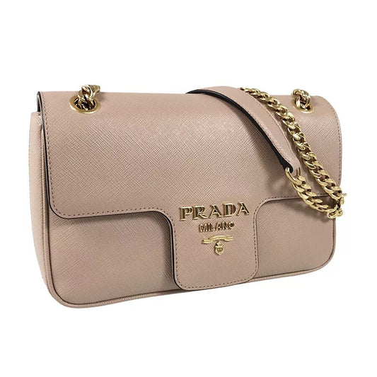 PRADA PATTINA NUDE SAFFIANO LEATHER SHOULDER BAG