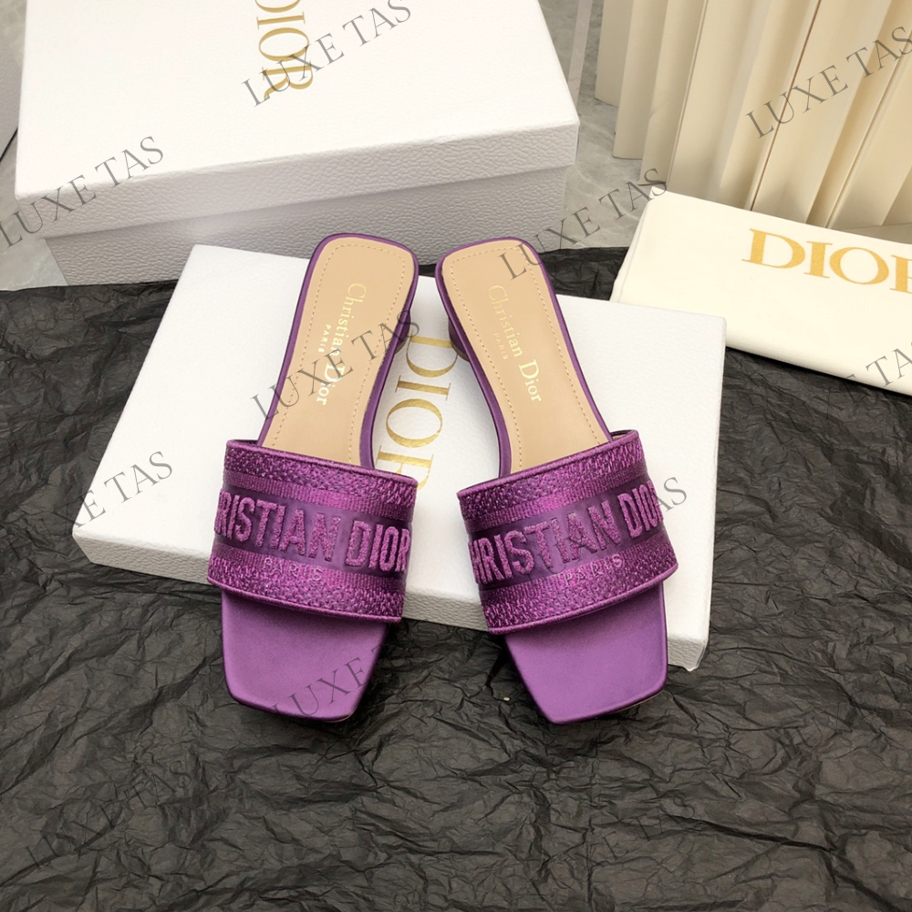 Purple Embroidered Dway Heeled Slide Designer Slides & Sandals for Women