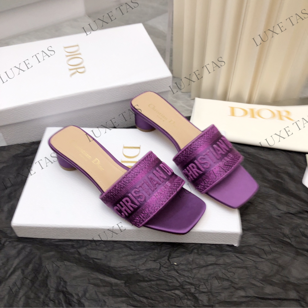 Purple Embroidered Dway Heeled Slide Designer Slides & Sandals for Women