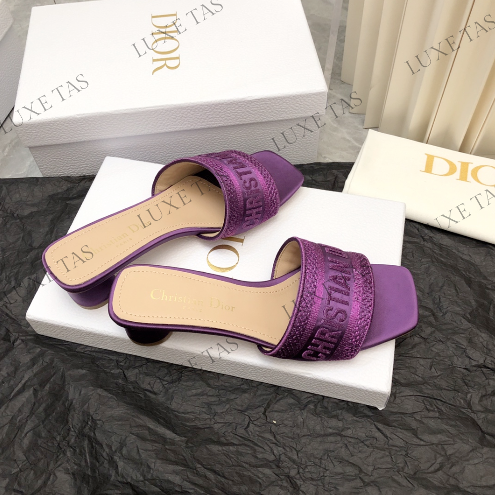 Purple Embroidered Dway Heeled Slide Designer Slides & Sandals for Women