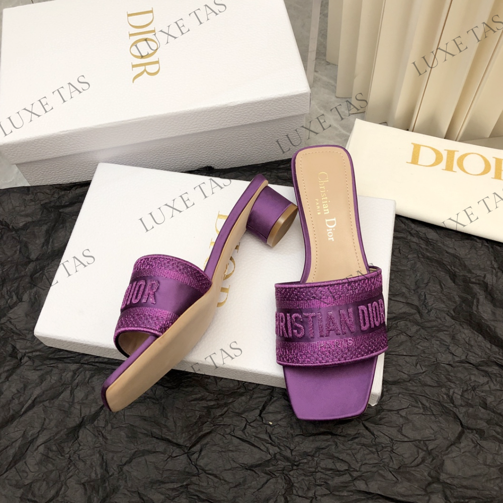Purple Embroidered Dway Heeled Slide Designer Slides & Sandals for Women