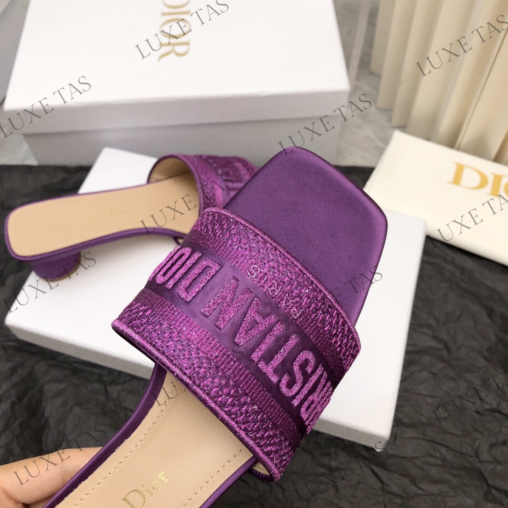 Purple Embroidered Dway Heeled Slide Designer Slides & Sandals for Women