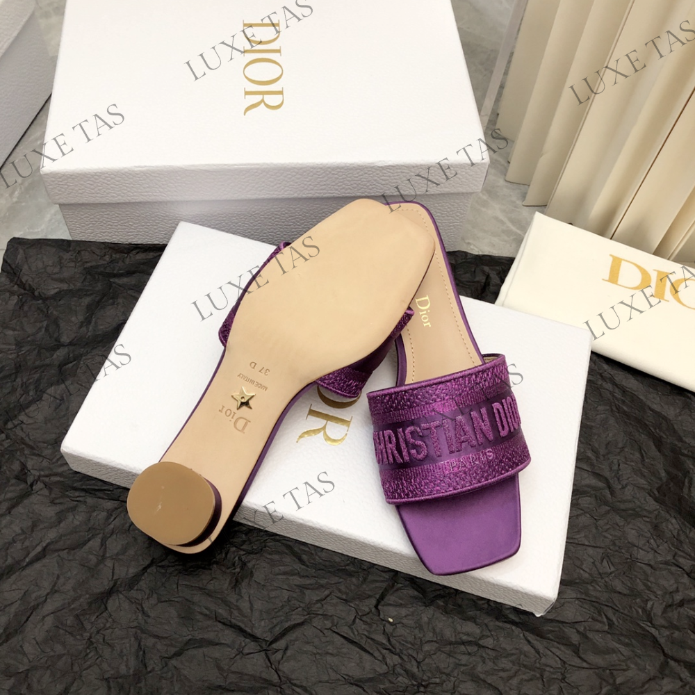 Purple Embroidered Dway Heeled Slide Designer Slides & Sandals for Women