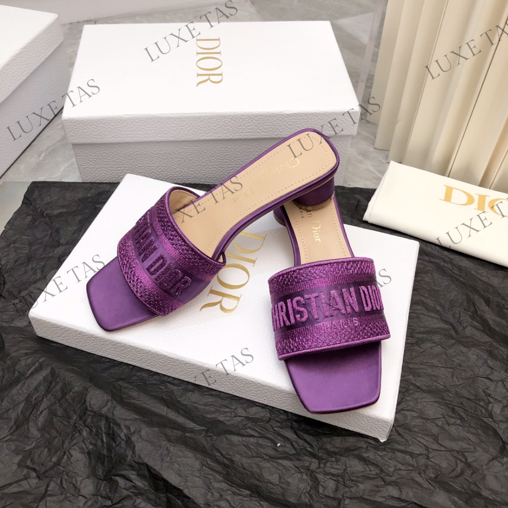 Purple Embroidered Dway Heeled Slide Designer Slides & Sandals for Women
