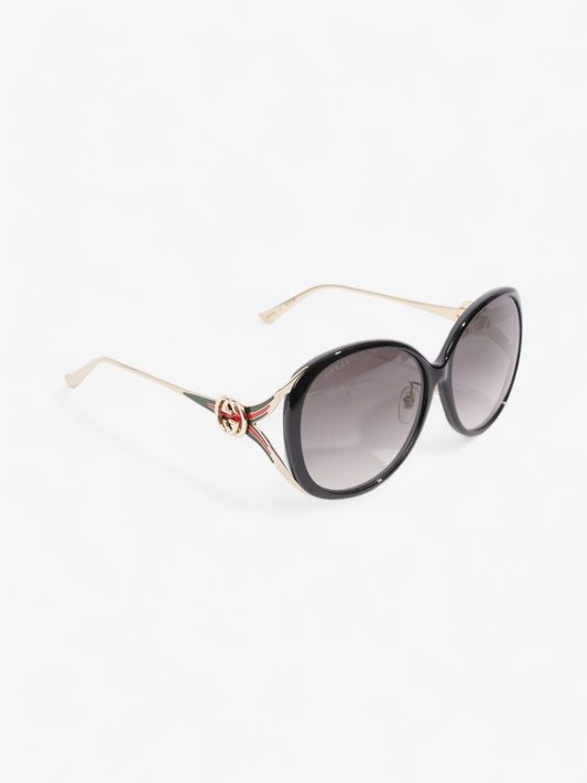 Gucci GG Web Sunglasses Black / Gold / Green Acetate 130mm