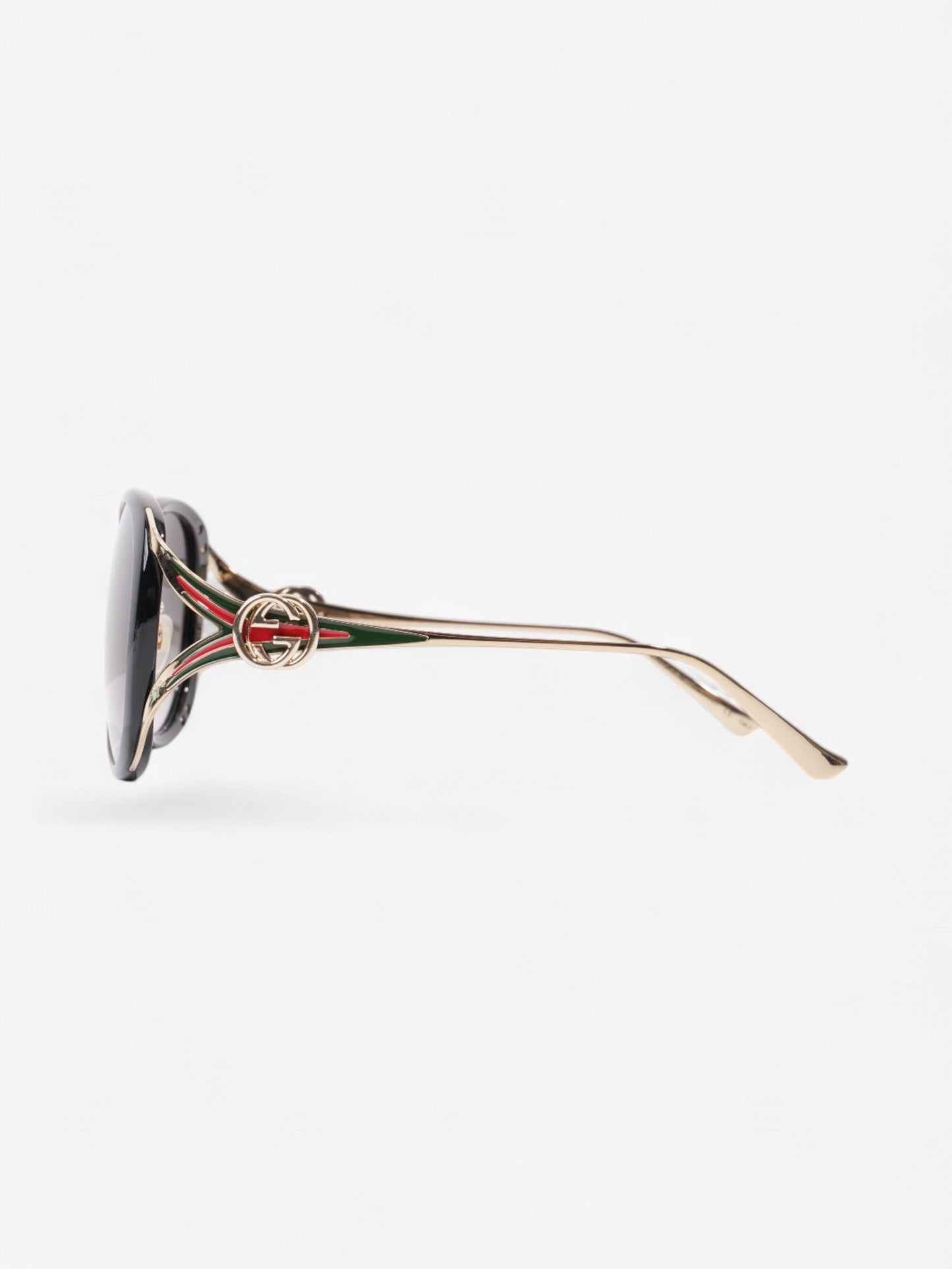 Gucci GG Web Sunglasses Black / Gold / Green Acetate 130mm