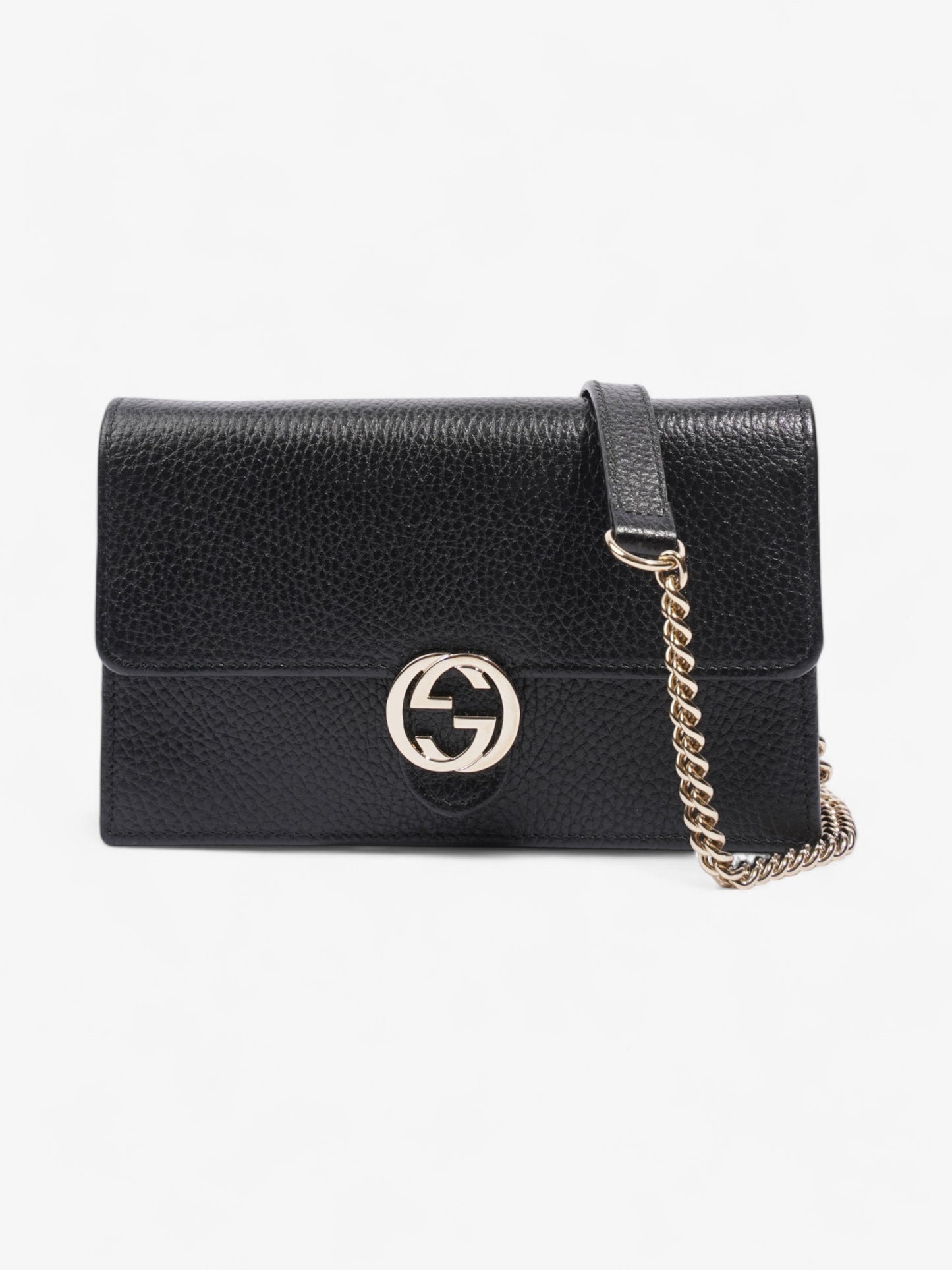 Gucci Dollar Interlocking G Chain Wallet Black Calfskin Leather