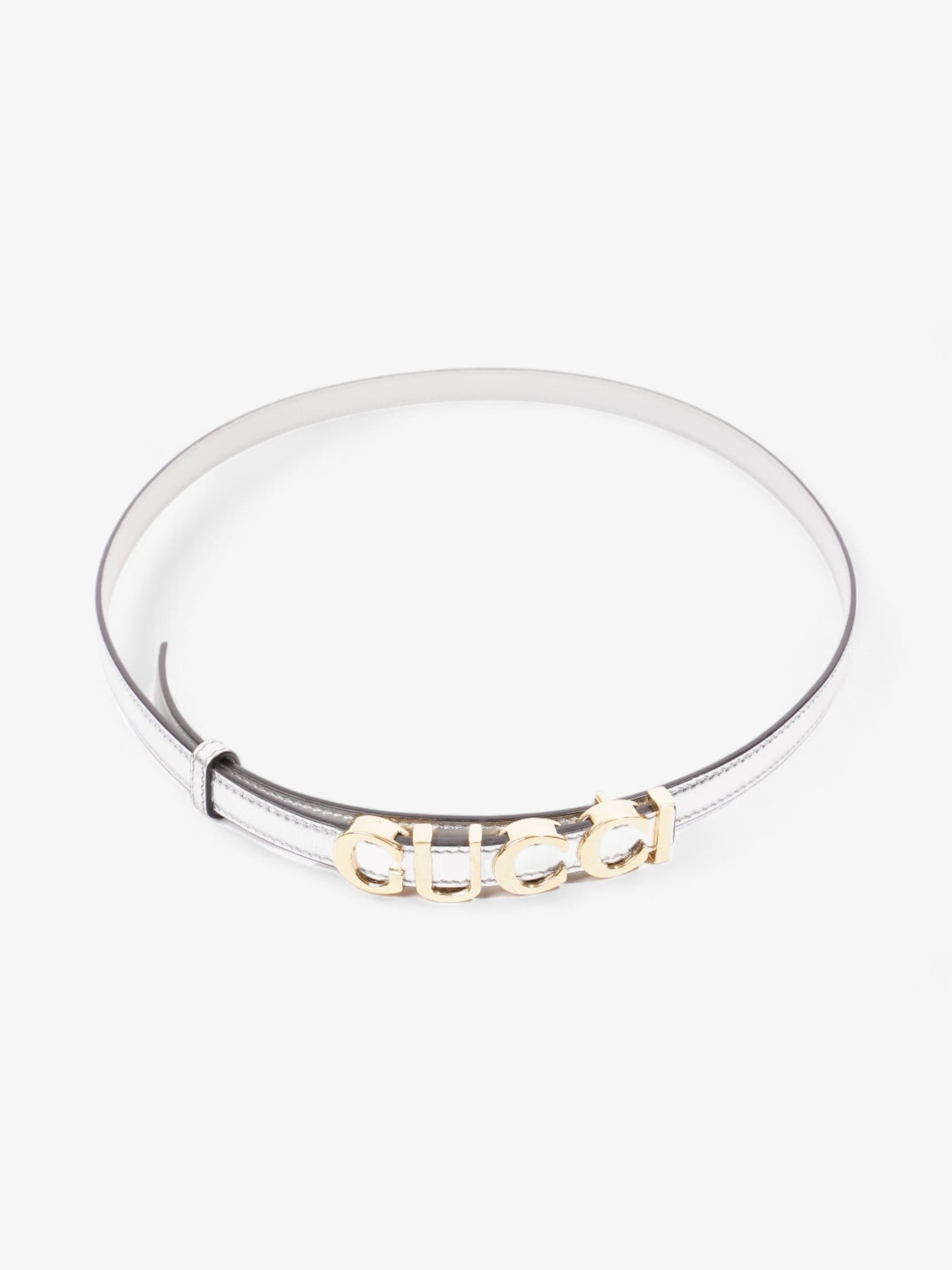 Gucci Buckle Thin Belt Silver Leather 85cm / 34"