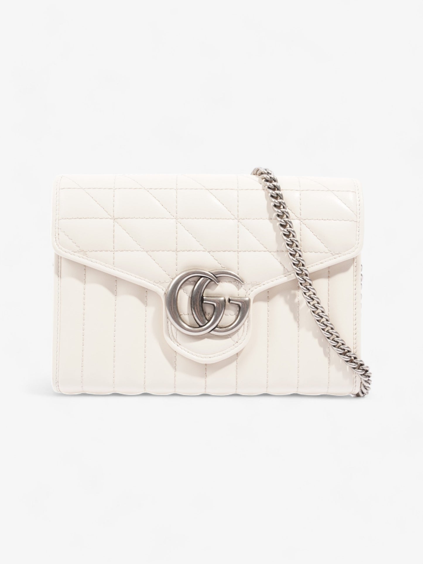Gucci GG Marmont Chain Wallet White Matelasse Leather