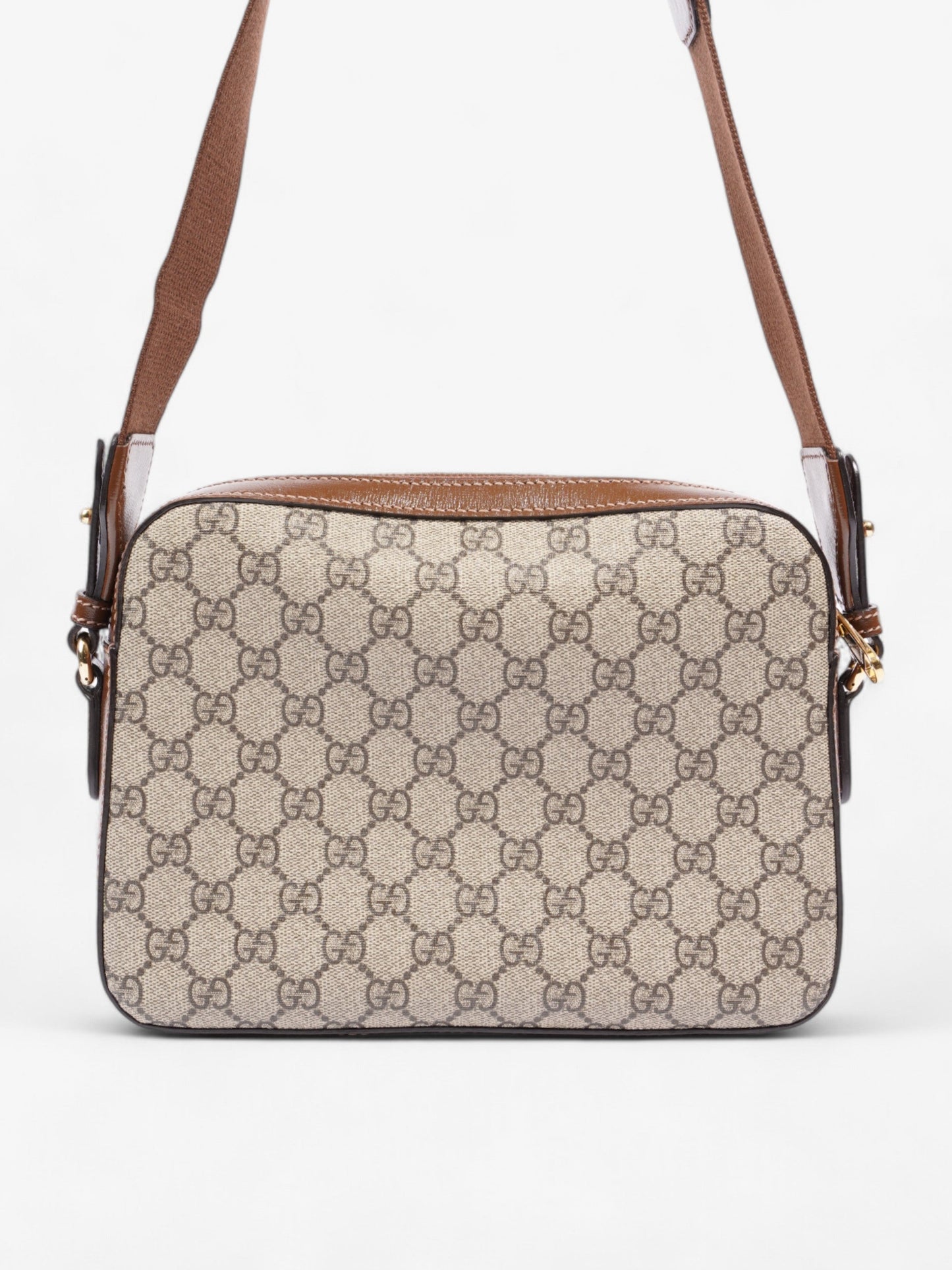 Gucci Messenger Bag with Double G GG Supreme / Brown Coated Canvas Small