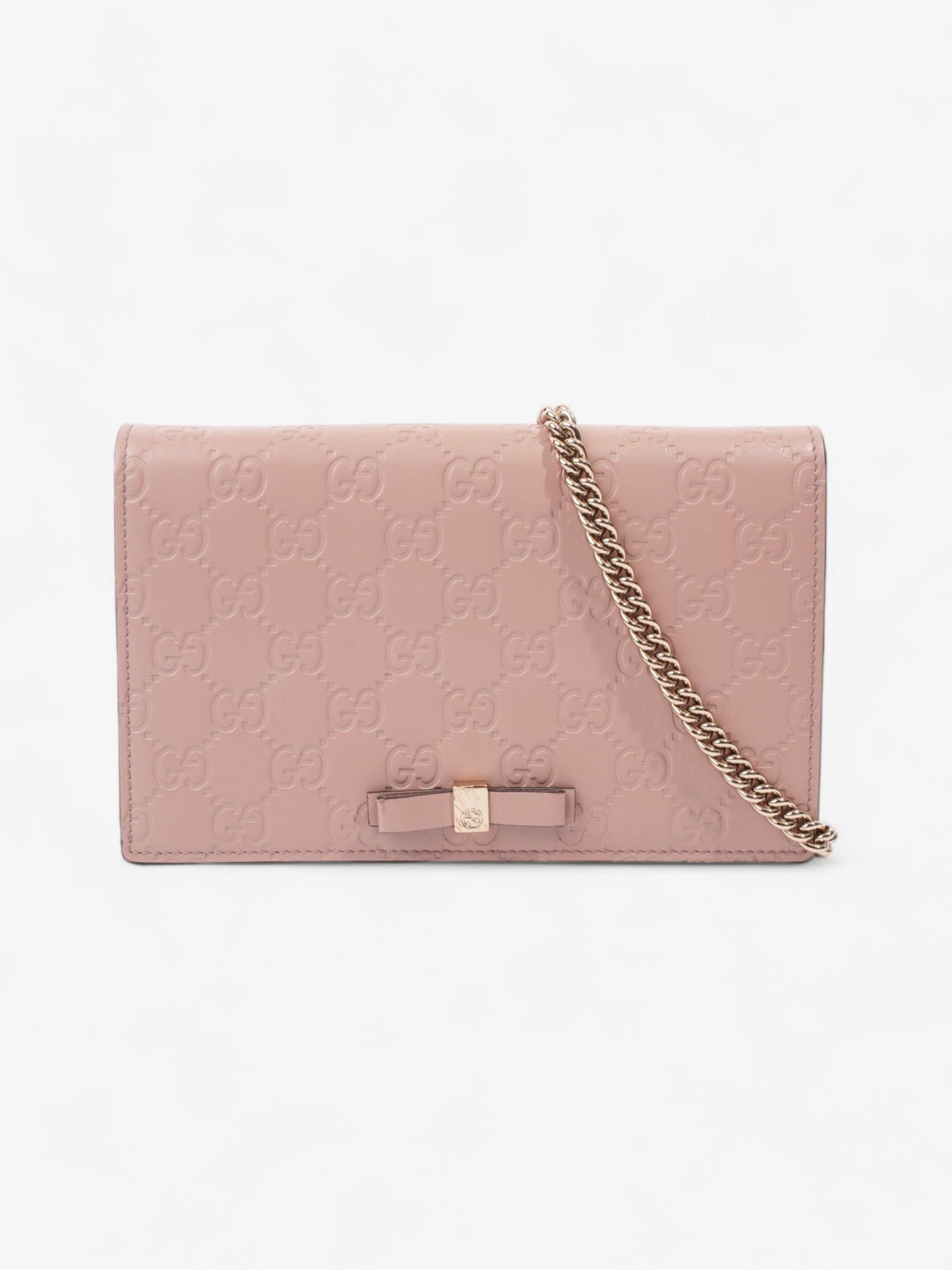 Gucci Bow Continental Chain Wallet Pink Guccissima Leather