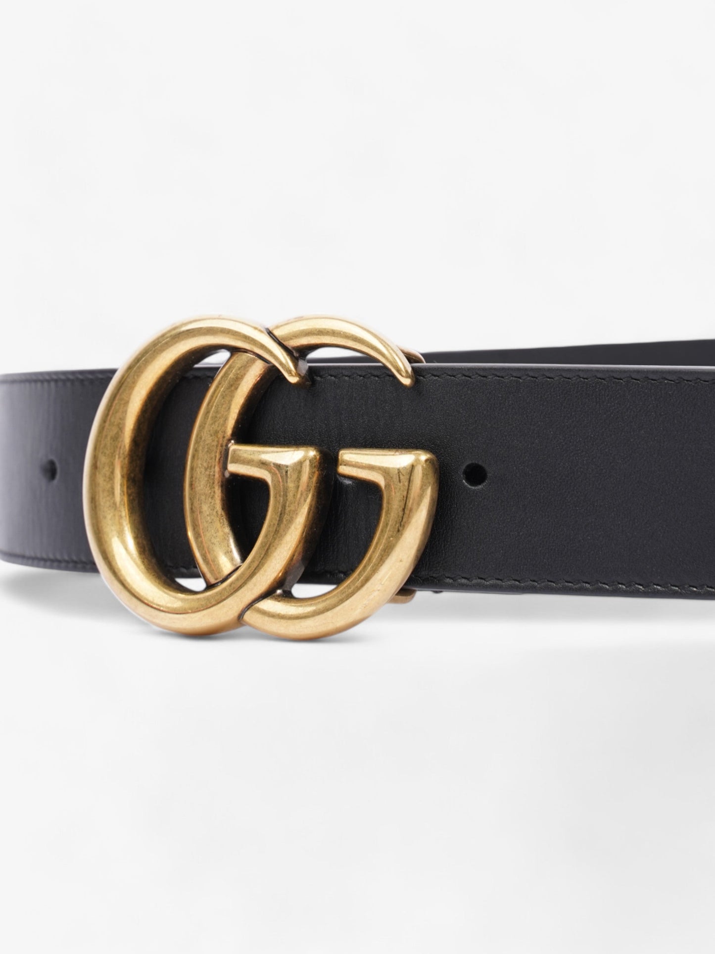 Gucci GG Marmont 2015 Re-Edition Wide Belt Black / Gold Leather 80cm / 32"