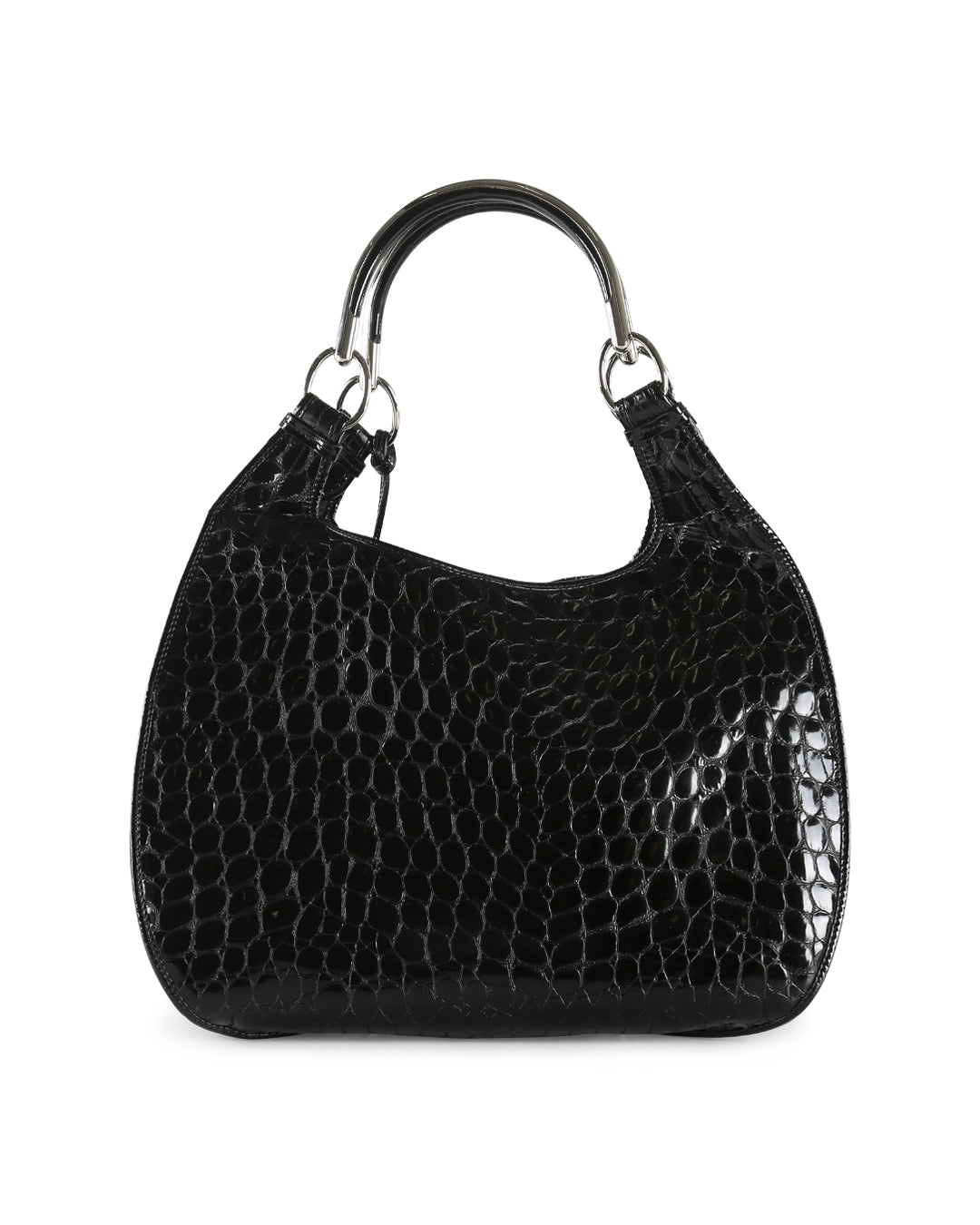 CHRISTIAN DIOR Black Crocodile Embossed Patent Leather 61 Large Shoulder Bag