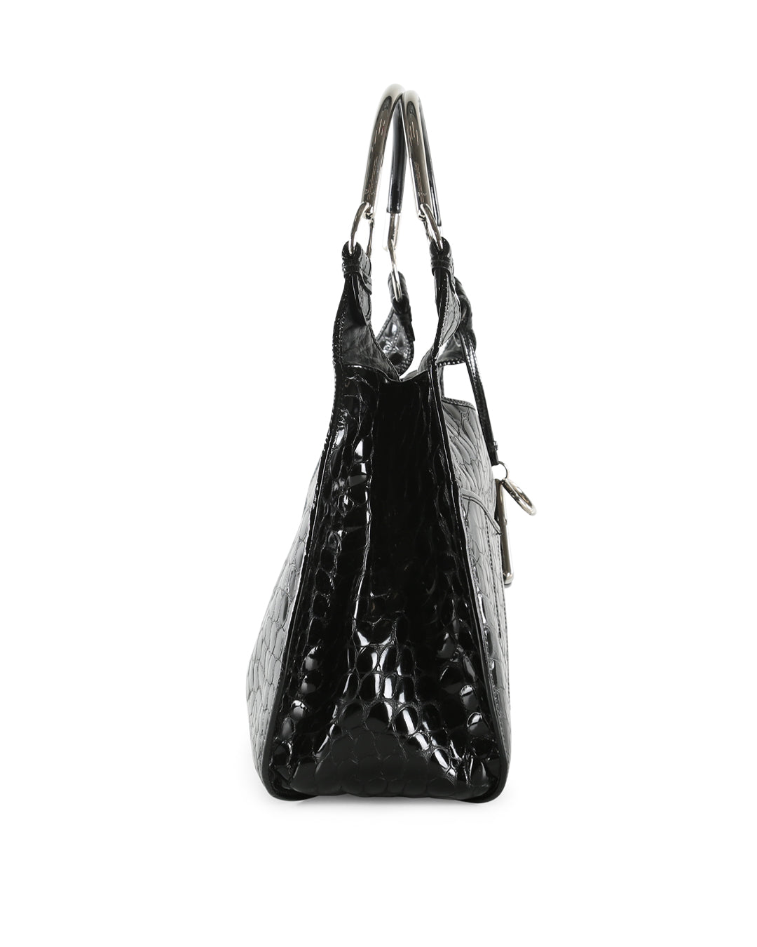 CHRISTIAN DIOR Black Crocodile Embossed Patent Leather 61 Large Shoulder Bag