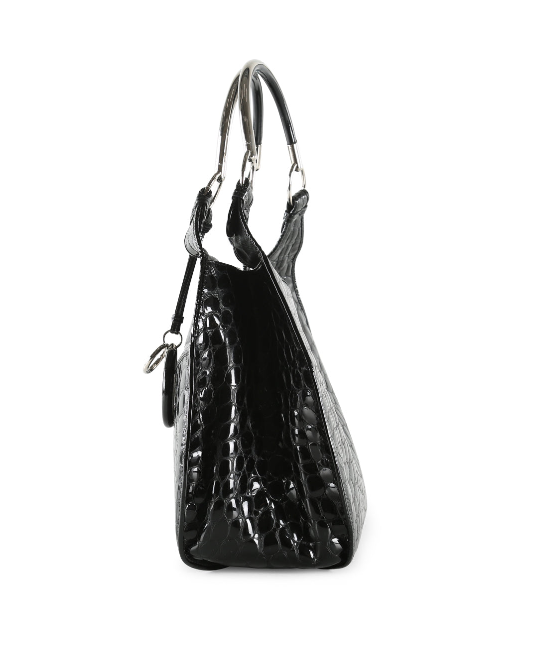 CHRISTIAN DIOR Black Crocodile Embossed Patent Leather 61 Large Shoulder Bag