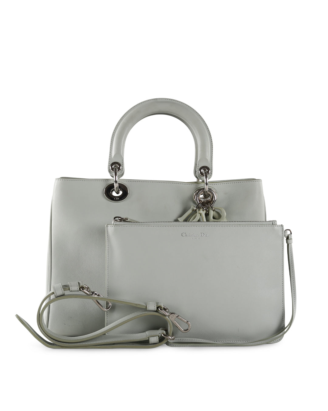 CHRISTIAN DIOR Light Grey Leather Medium Diorissimo Tote Bag