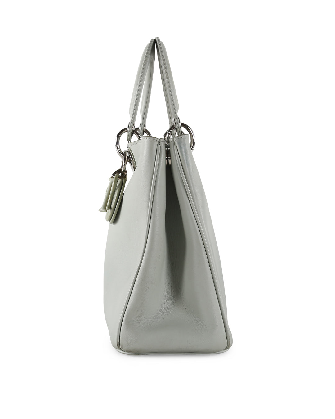 CHRISTIAN DIOR Light Grey Leather Medium Diorissimo Tote Bag