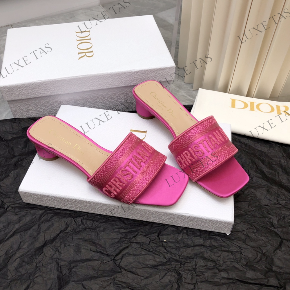 Rani Pink Embroidered Dway Heeled Slide - Designer Slides & Sandals for Women